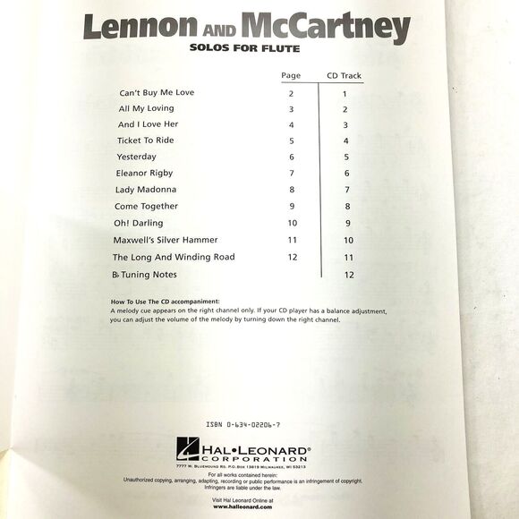 Lennon McCartney Solos for Flute Book + CD Beatles Play Along Series Sheet Music - Picture 2 of 16